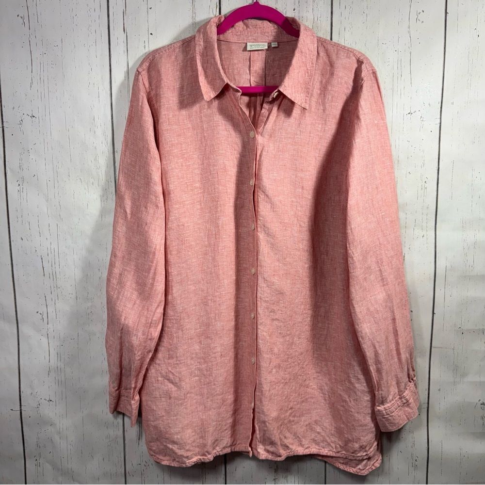 Spartina 449 Linen 100% Button Up Shirt XXL Pink Lightweight Coastal Preppy